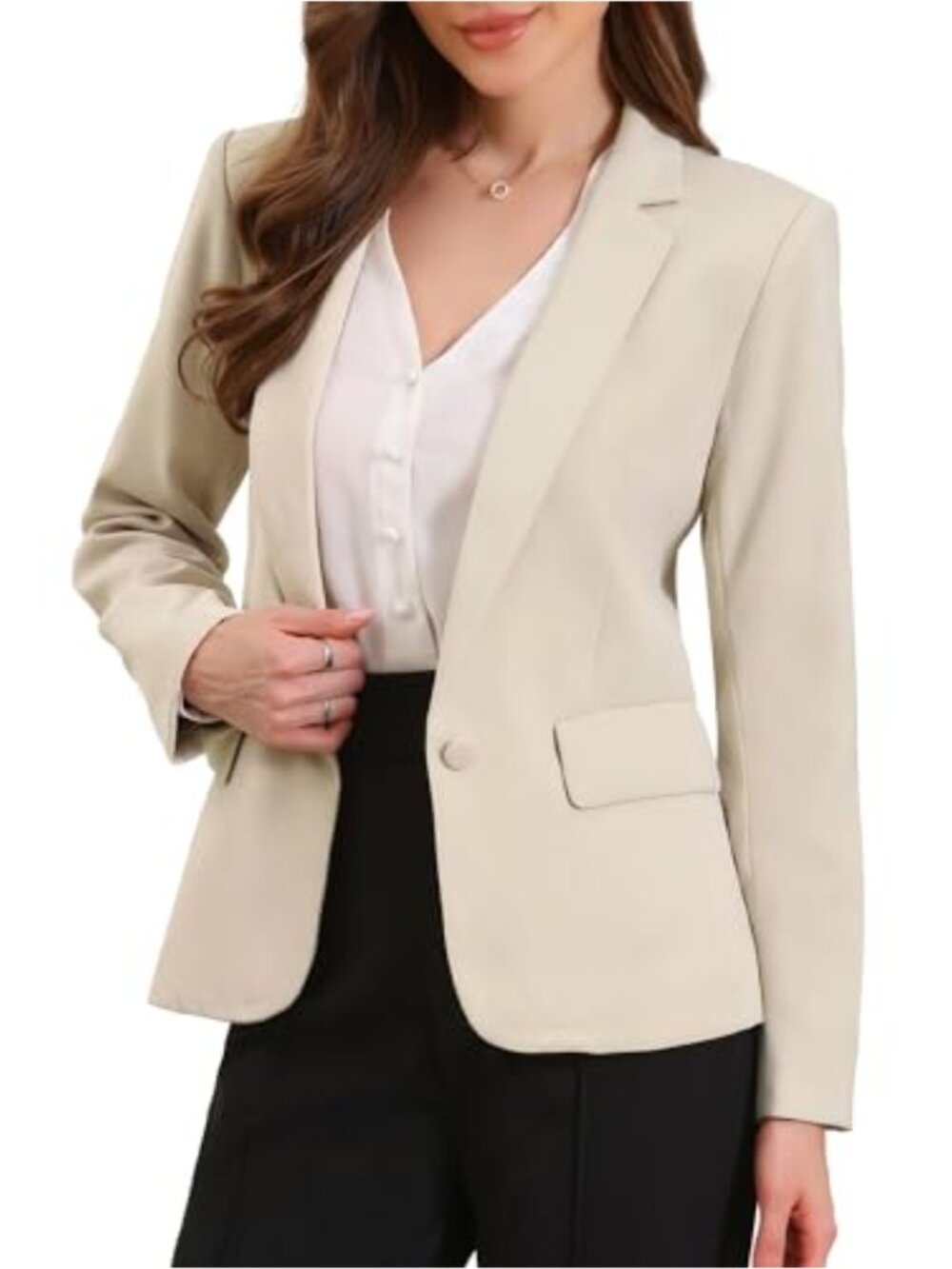 Womens Business Casual Blazer Shoulder Pads Notch Collar Button Front